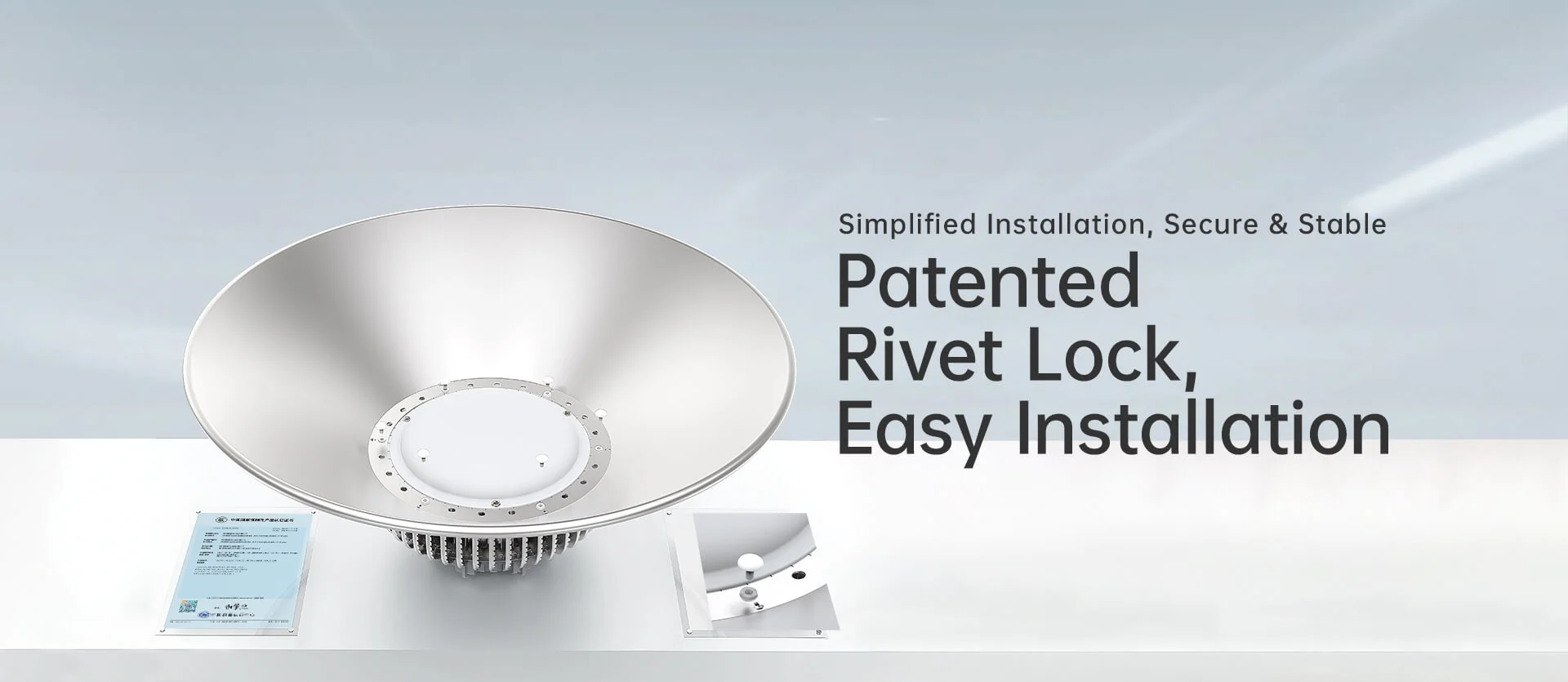 Gaia S high bay light rivet lock installation graphic