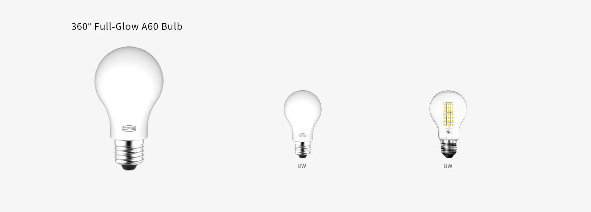 A60 full-glow bulb lineup with foggy and transparent shells