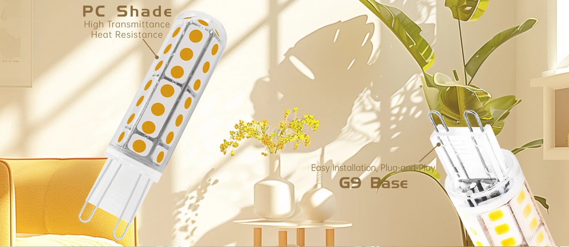 G9L PC shade heat resistance and G9 plug-and-play base graphic