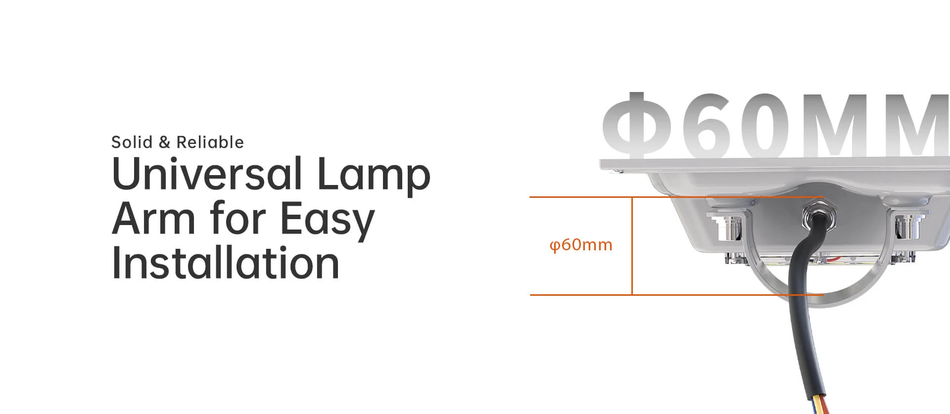 Sunflower AC/Solar street light 60 mm lamp arm installation graphic